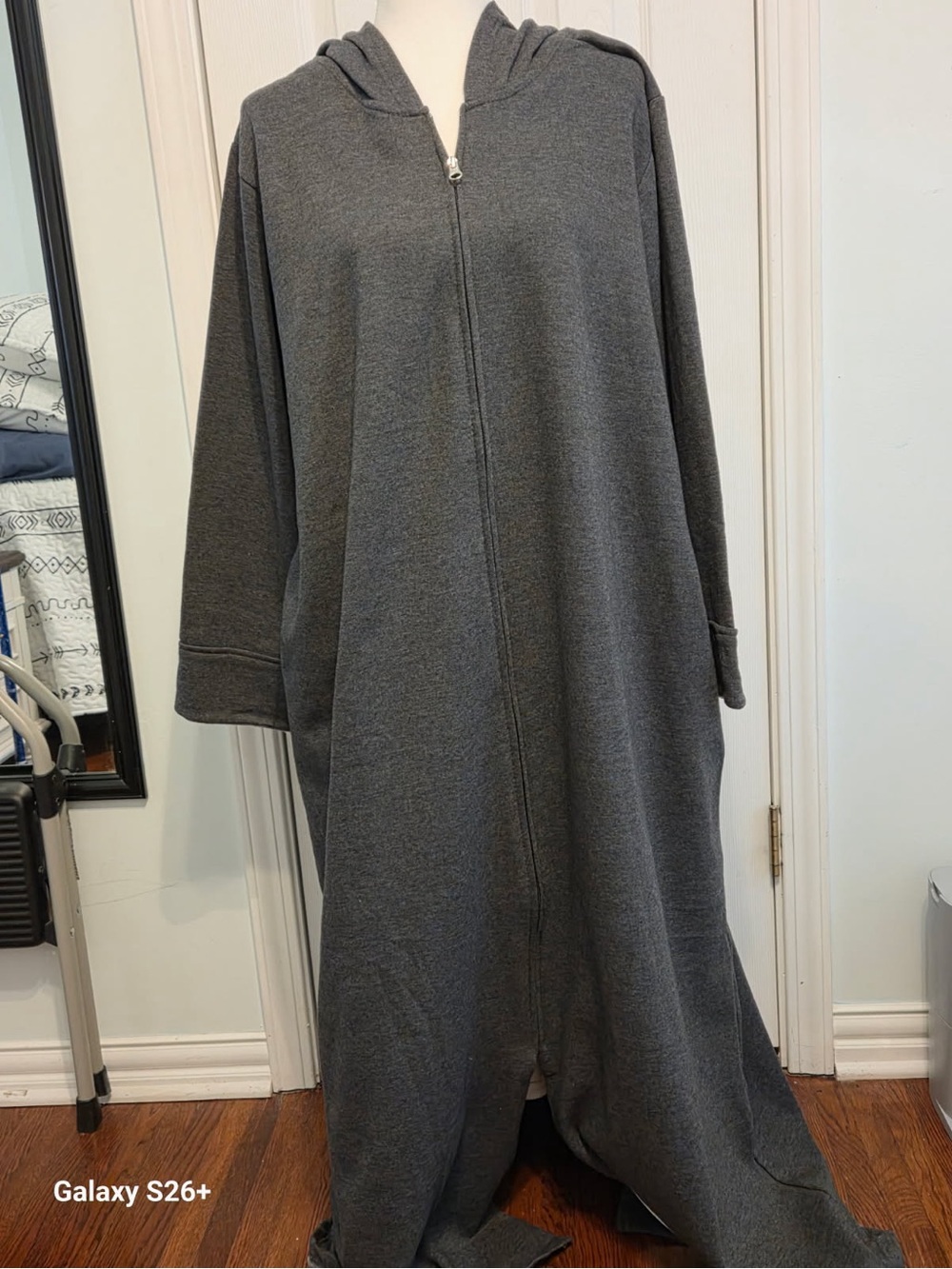 Women's Hooded Full-Zip Long Robe - Gray